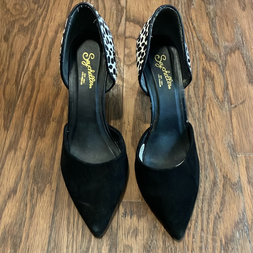 Seychelles Black and White Heels with Sparkling Embellishments